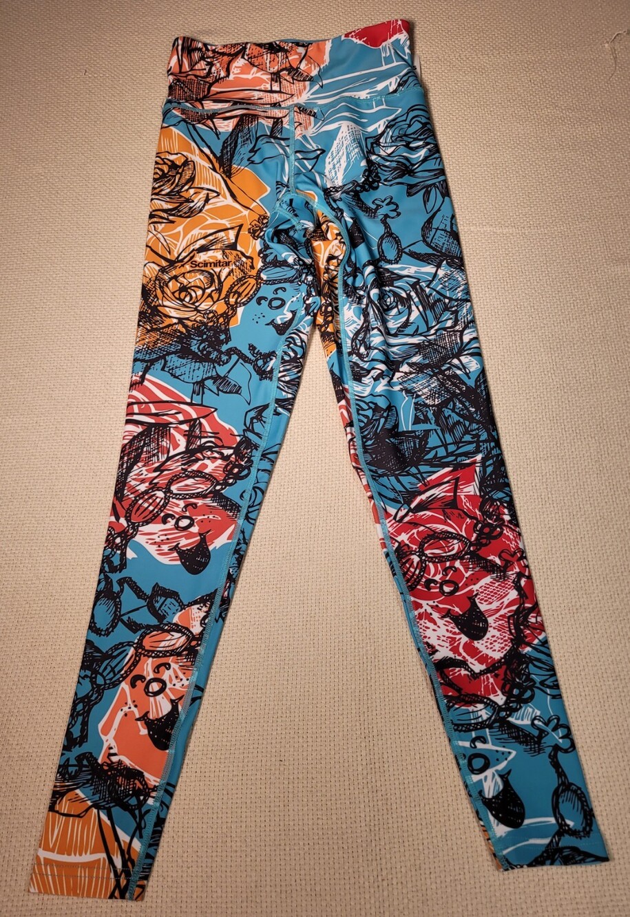 Mr Men Little Miss Sunshine Leggings Womens XS Scimitar Cartoon AOP Teal Print